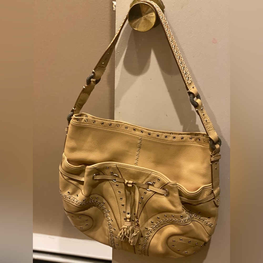 Cole Haan EUC Tan Leather Village Grommet Studded Shoulder Hobo Bag & Wallet